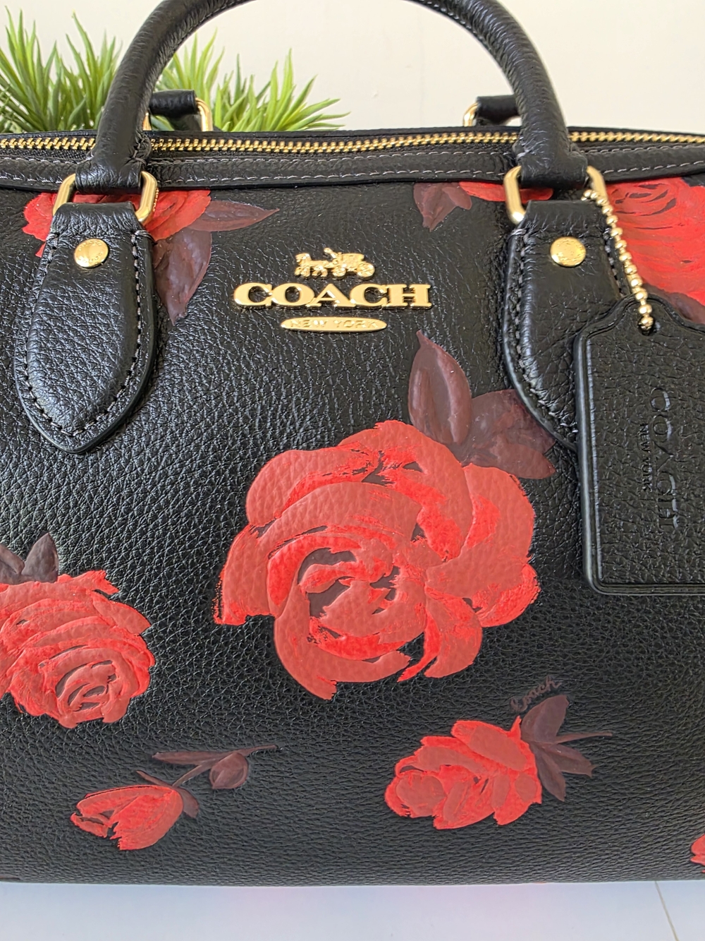 Coach Rowan Rose Print Large Satchel Crossbody Red Floral New Without Tags - Picture 9 of 15